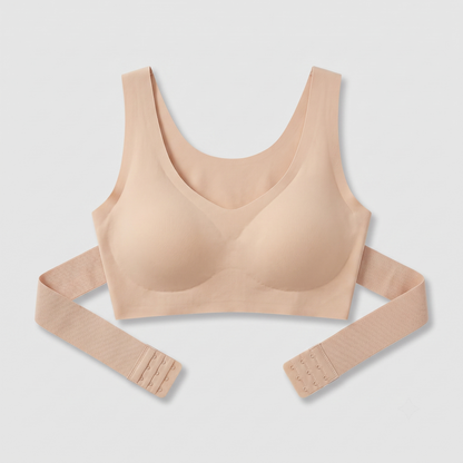 LivForme™ Cross-Back Posture Support Bra — flat lay front, Beige