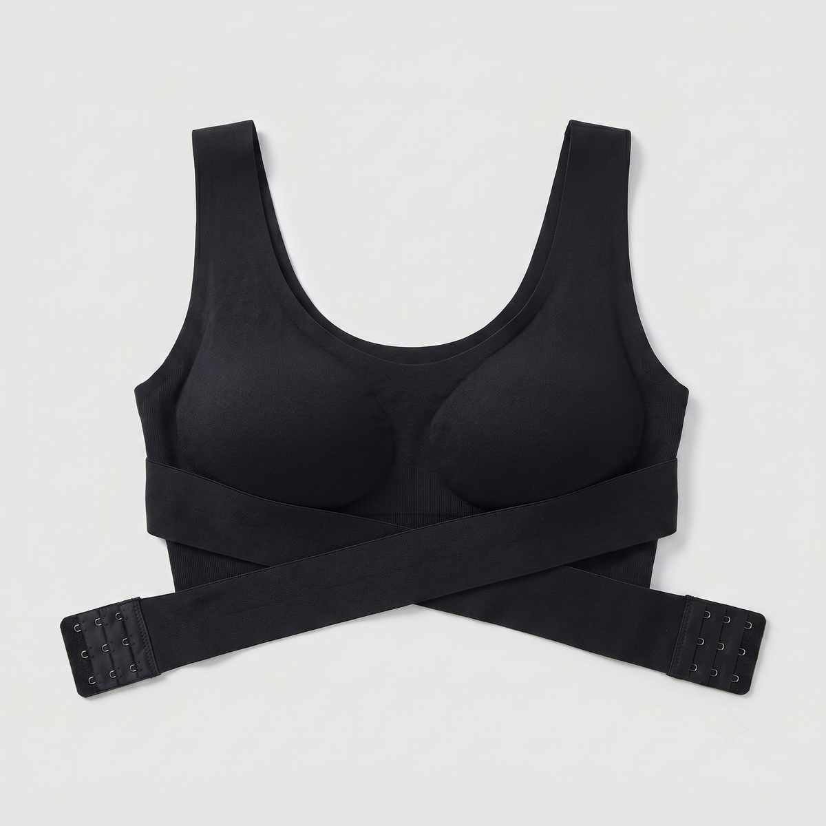 LivForme™ Cross-Back Posture Support Bra — flat lay front, Black
