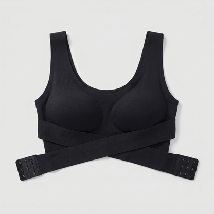LivForme™ Cross-Back Posture Support Bra — flat lay front, Black