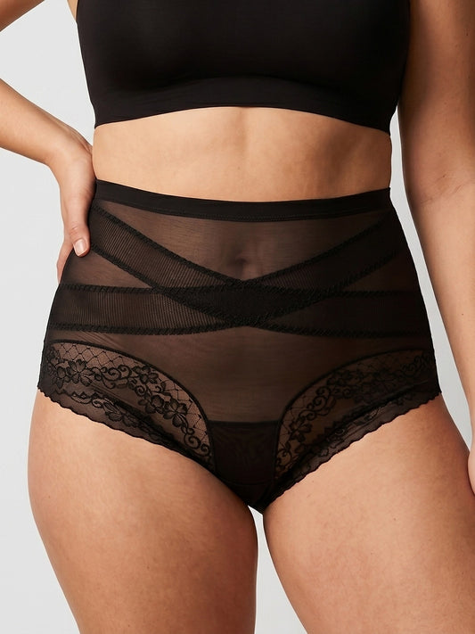LivForme™ Cross-Compression Tummy Control Brief — on-model front, Black