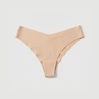 LivMist™ Seamless Low-Rise Thong — Beige flat lay (front)