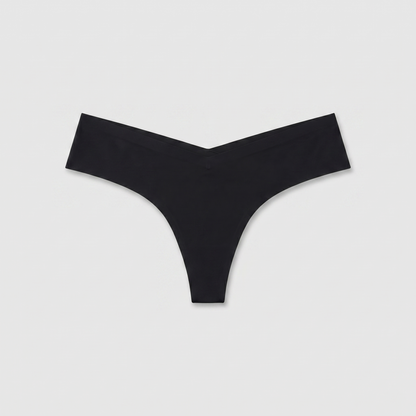 LivMist™ Seamless Low-Rise Thong — Black colorway flat lay