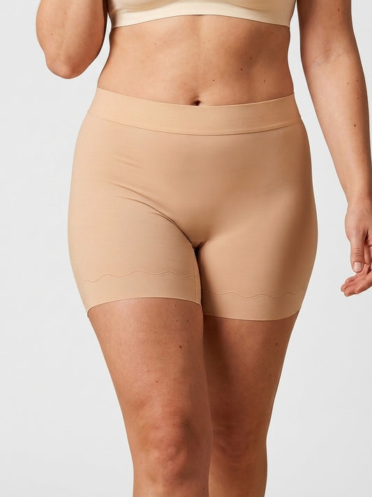 LivCalm™ Tone-Match Invisible Safety Shorts — on-model front, Beige