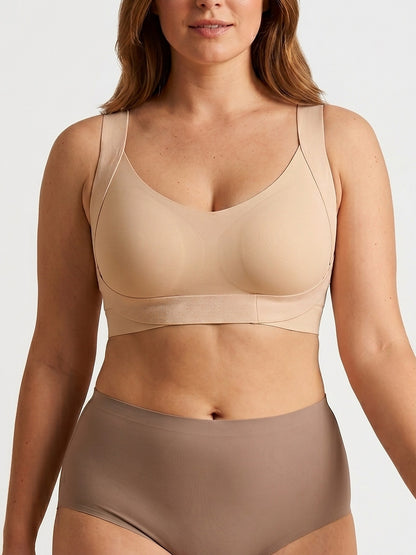 LivForme™ Cross-Back Posture Support Bra — on-model front, Beige