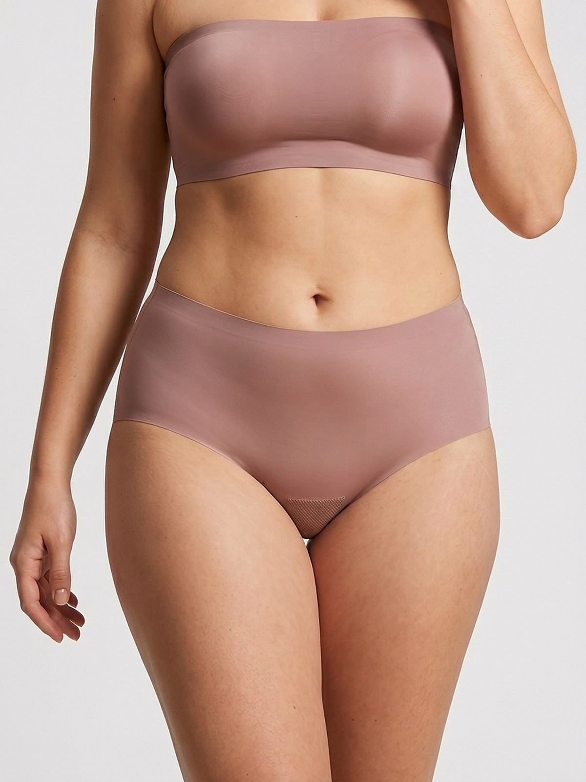 LivMist™ Ultra-Thin Ice Silk Brief — on-model front, Rose Gold